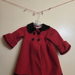 Stylish Kids Red Pea Coat with Black Accents